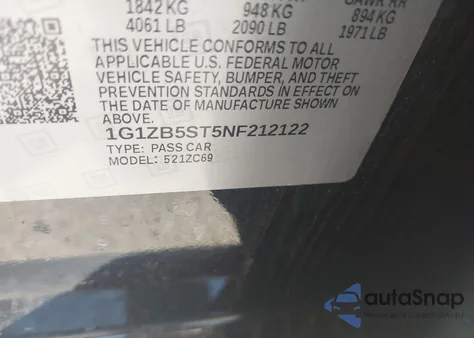 2022 Chevrolet Malibu Ls z USA, uszkodzony, nr VIN 1G1ZB5ST5NF212122